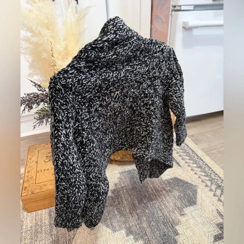 Ralph Lauren Toddler Girl Chunky Knit Black & White Marled Shawl-Collar Cardigan